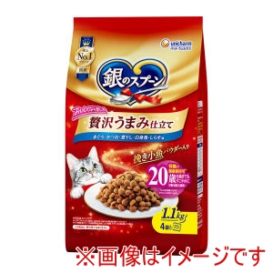 ユニチャーム Unicharm ユニチャーム 銀のスプーン 贅沢うまみ仕立て まぐろ かつお 煮干し 白身魚 しらす味 20歳を過ぎてもすこやかに 1.1kg
