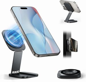 あきばお～ ポケットに入る 小型折りたたみ式 MagSafe対応 スマホスタンド グレー