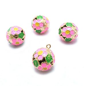 日本紐釦貿易 Nippon Chuko NBK 花鈴 芝桜 ピンク×緑 直径17mm 10個 F6-75-10 日本紐釦貿易