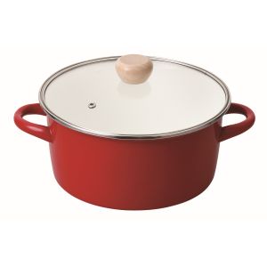 パール金属 Pearl パール金属 クレヴィア ホーロー ガラス蓋付 両手鍋 22cm レッド HB-5298