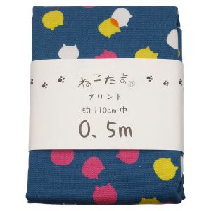 日吉商会 日吉商会 オックス生地 ねこたま オックスカットクロス ブルーベリー 110ｘ50cm NTSC-3F