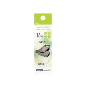 LAZOS LAZOS L-USC16 Type-C ＆USB-A USB3.0フラッシュメモリ 回転式 16GB