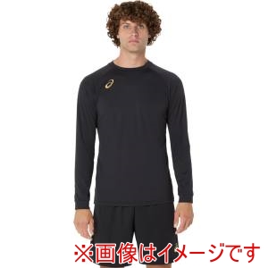 アシックス asics アシックス 2053A216 プラクティス長袖シャツ 背面ビックロゴ パフォーマンスブラックxピュアゴールド 2XL