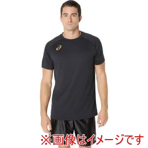 アシックス asics アシックス 2053A212 プラクティス半袖シャツ 背面ビックロゴ パフォーマンスブラックxゴールド S