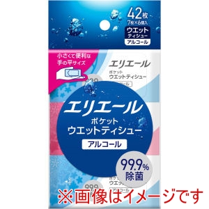 大王製紙 大王製紙 エリエール ポケットウエットティシュー 除菌 アルコールタイプ 7枚入 6個