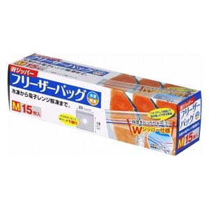 大和物産 大和物産 Wジッパー フリーザーバッグ M 横22×縦18cm 15枚入