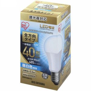 アイリスオーヤマ アイリスオーヤマ LED電球 E26 全方向 調光 40形相当 昼白色 LDA5N-G/W/D-4V1
