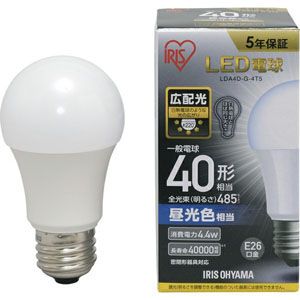 アイリスオーヤマ アイリスオーヤマ LED電球 E26 広配光 40形相当 昼光色 LDA4D-G-4T5
