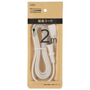 オーム電機 OHM オーム電機 HS-T12EDLP22 延長コード 2m ストレートプラグ ホワイト 00-1556