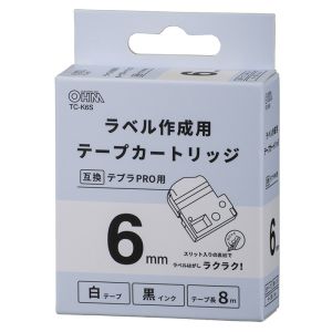 オーム電機 OHM オーム電機 テプラ互換ラベル 白テープ 黒文字 幅6mm 01-3801 TC-K6S