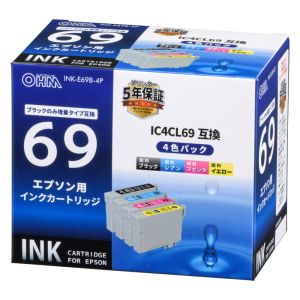 オーム電機 OHM オーム電機 エプソン互換 IC4CL69 顔料4色 ブラック増量 01-4130 INK-E69B-4P