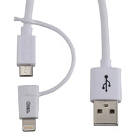 オーム電機 OHM オーム電機 AudioComm ライトニング変換アダプター付 micro USBケーブル 1.8m IP-C18MNH-W 01-7034