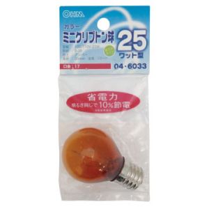 オーム電機 OHM オーム電機 カラーミニクリプトン球 25形相当 S-35 E17 アンバー LB-S3725K-AN 04-6033