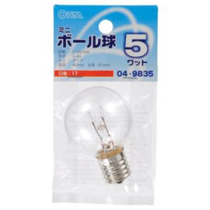 オーム電機 OHM オーム電機 ミニボール球 G40 E17/5W クリア LB-G4705-C 04-9835