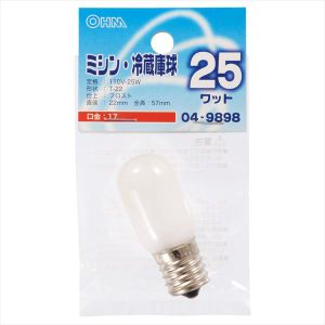 オーム電機 OHM オーム電機 ミシン・冷蔵庫球 T22型 E17/25W フロスト 04-9898 LB-T2725-F