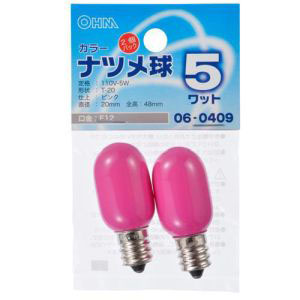 オーム電機 OHM オーム電機 LB-T205-P/2P カラーナツメ球 E12 5W ピンク 2個入 06-0409