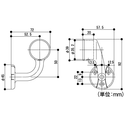  マツ六 マツ六 EL-608 35Φ 横受エンドブラケット 右 1150721